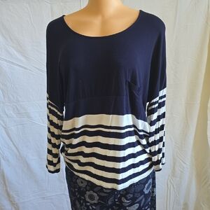 Navy and White Striped Long Sleeve Top